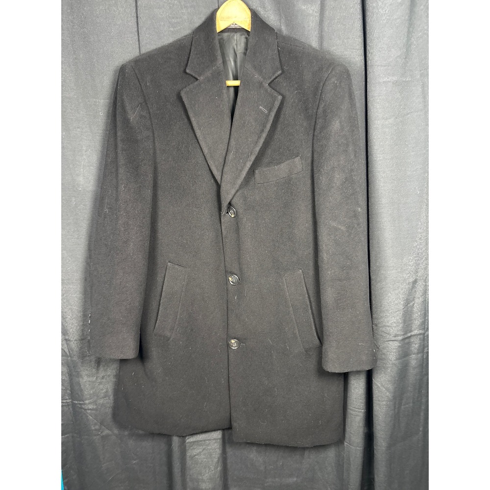 Chaps Ralph Lauren Mens Black Wool Blend Overcoat 3 Button Car Coat Size 42R